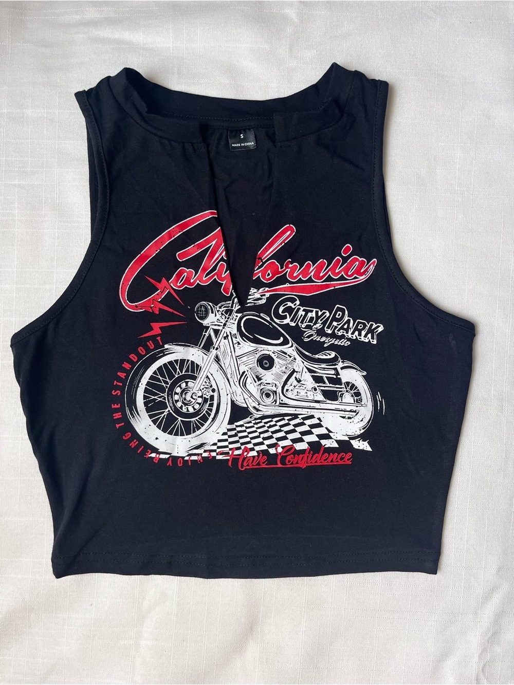 Vintage vibe Biker Crop Top California motorcycle V slit S